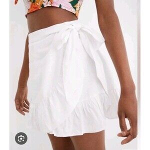 Aerie Skirt Wrap White Size XS Linen Blend Lined New